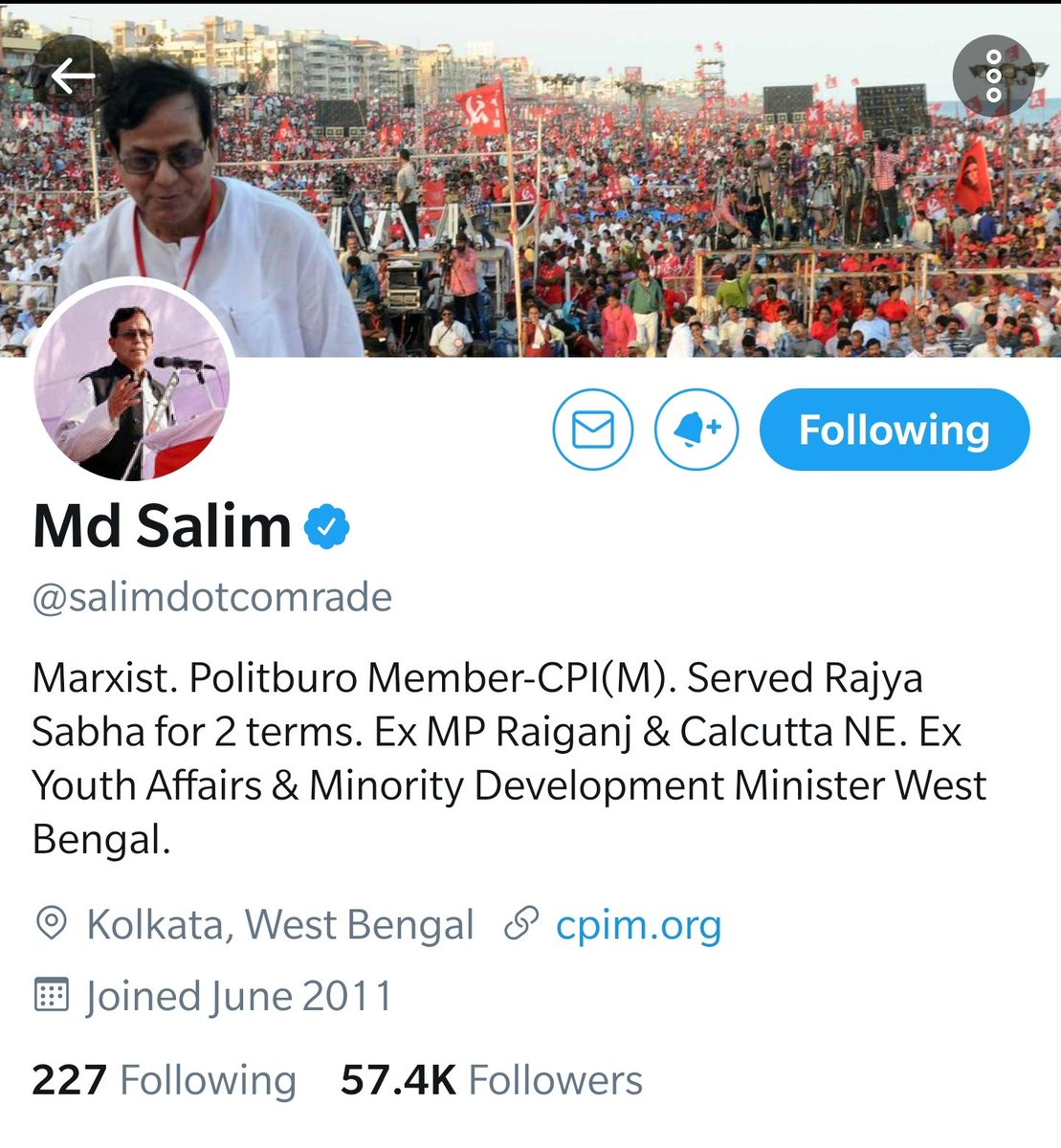 Even CPI(M) leader Salim  @salimdotcomrade's twitter account is withheld.