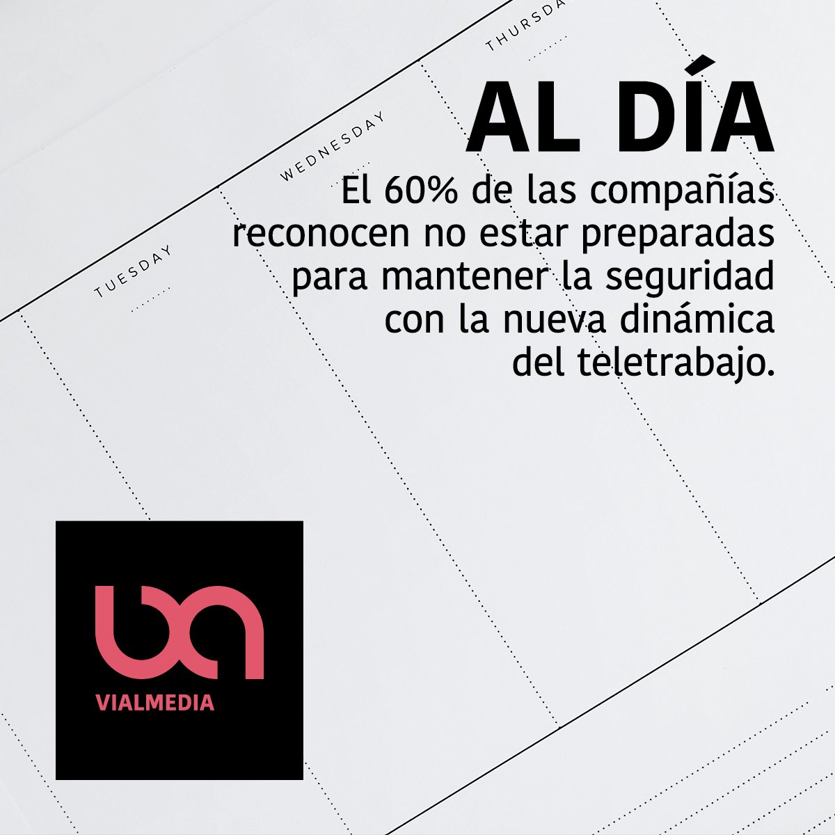 Vialmedia_data's tweet photo. 🏠🖥 Una nueva forma de trabajar, el #teletrabajo, con una nueva problemática: la #seguridad 🌐

⚠ Revelador estudio de #Cisco, ¿qué os parece? 

🔗 https://t.co/zr2mYLhHUj

#⃣ #ProtecciónDatos #CiberSeguridad #COVID19 https://t.co/7MJm9dO6mV