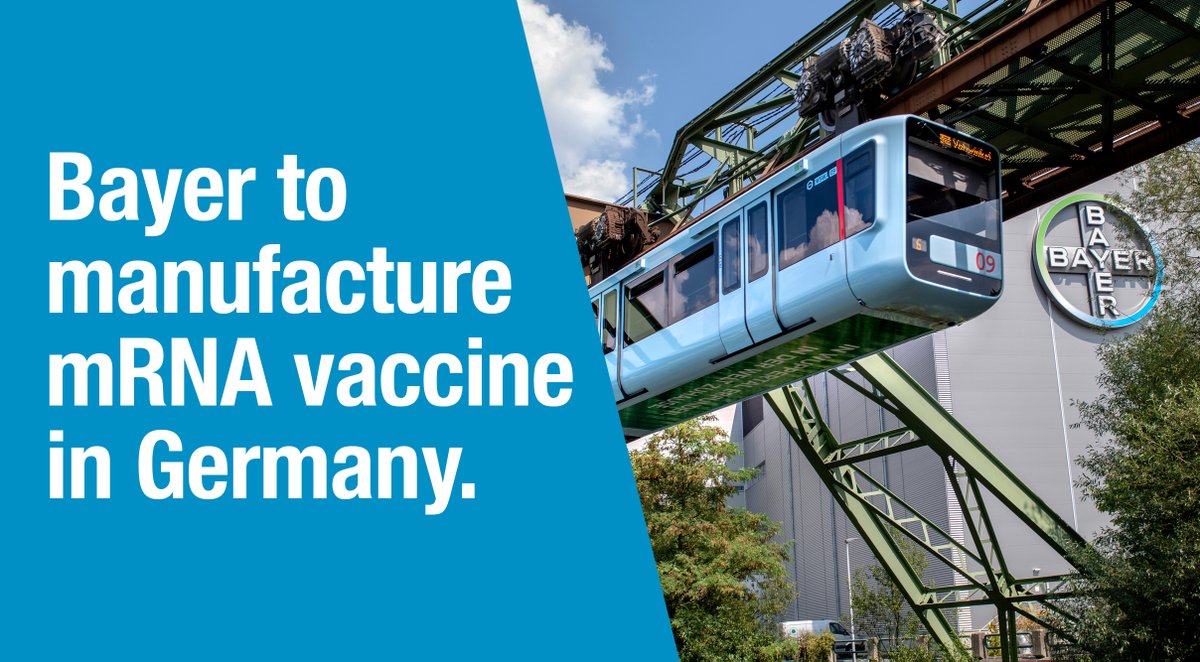 +++ #News +++
Bayer to manufacture mRNA vaccine in Germany.
“We at Bayer will contribute even further by making more #vaccine available to help fight the pandemic.” said <a href="/stefanoelrich/">Stefan Oelrich</a>, President <a href="/BayerPharma/">Bayer | Pharmaceuticals</a>.
Read full statement here: media.bayer.com/baynews/baynew…
#TeamBayer
