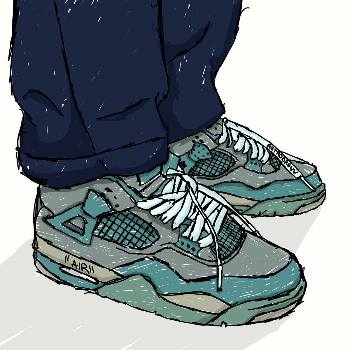 off white jordan 4 drawing