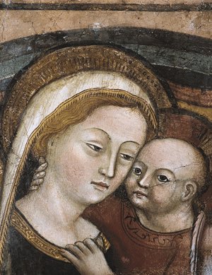 This Medieval painting is called "Mater Boni Consilii" (en. Mother of Good Counsel; sq. Zoja e K'shillit t'mirë), also known as "Our Lady of Scutari" (sq. Zoja e Shkodrës). It's located in the Augustinian Church of Genazzano, near Rome.