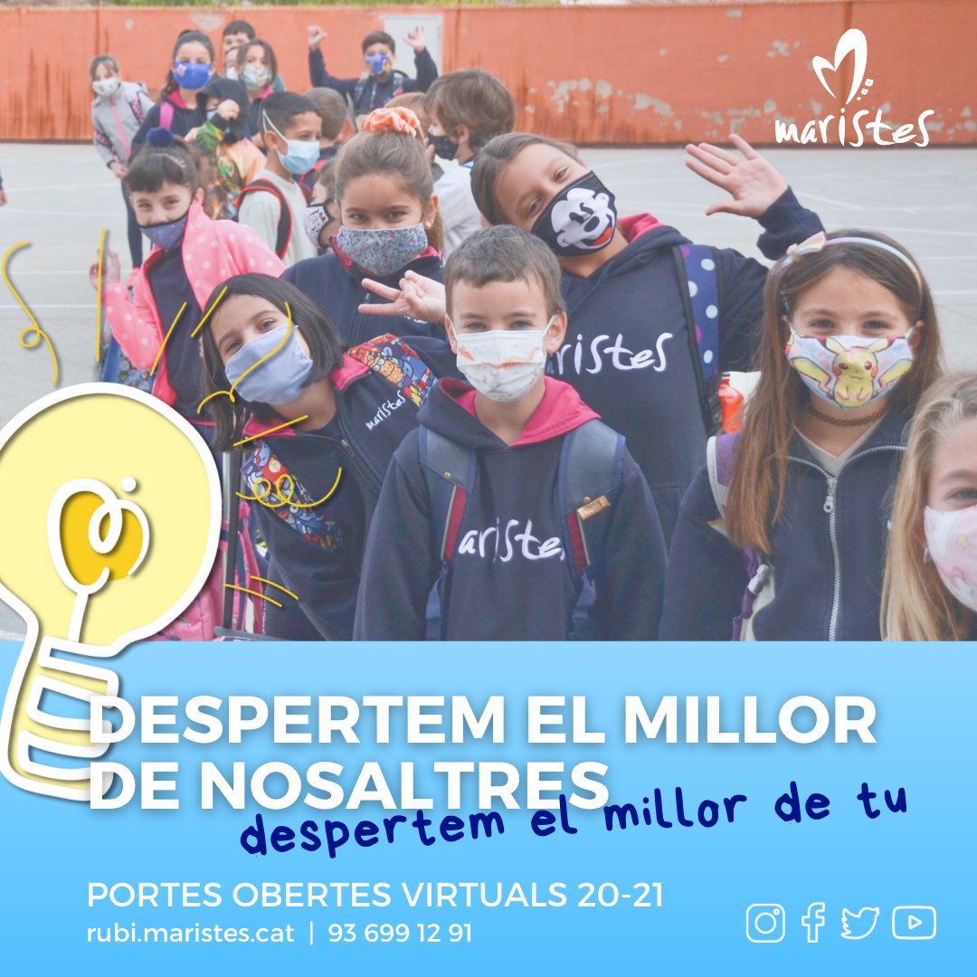 Despertem el millor de nosaltres. Despertem el millor de tu. Portes Obertes 2021. Reserva la teva visita guiada fora d'horari escolar o fes una visita virtual al nostre centre! rubi.maristes.cat