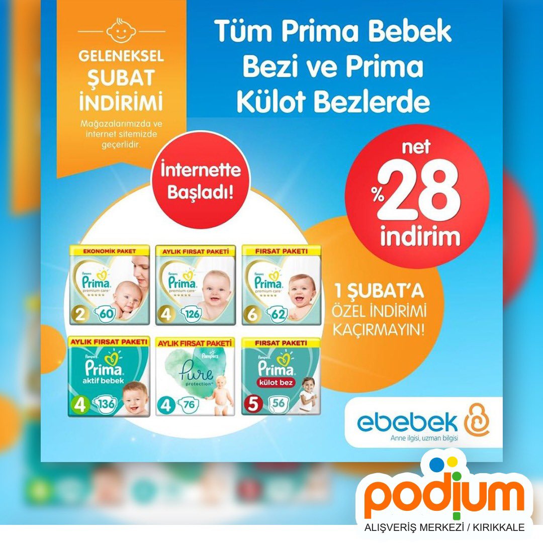 TÜM Prima Bebek Bezi ve Prima Külpt Bezlerde NET %28 İNDİRİM internete özel başladı. 🤩🥳 Tükenmeden fırsatı yakalayın! 👀 🌟

#ebebek #ebebekindirim #kırıkkale #kırıkkaleindirim #podiumavm
