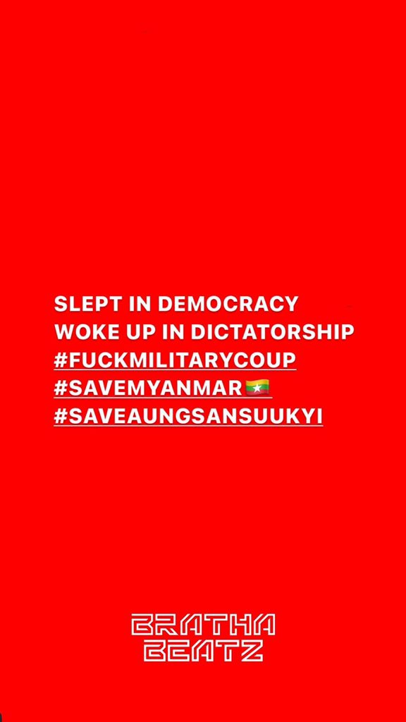 brathabeatz's tweet photo. #SaveMyanmar 🇲🇲 
#SaveBurma 
#RejectTheMilitary 
#WeNeedDemocracy
#HelpUsandSupportOurLeader #AungSanSuuKyi https://t.co/wcmoGq4xen