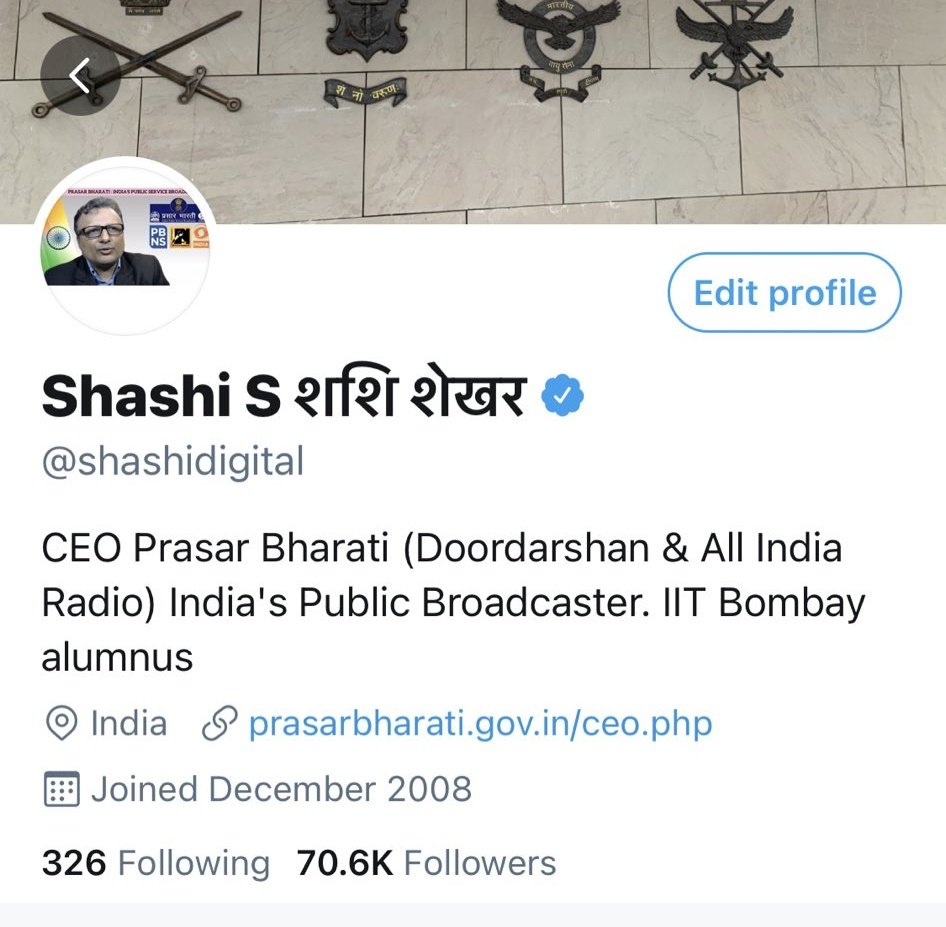 CEO of Prasar Bharati’s twitter handle  @shashidigital is also withheld in India. 