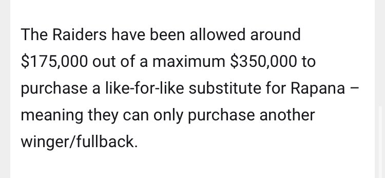 Just to answer a few questions in the replies:- All serious injuries (to miss 12+ weeks) suffered in rep matches qualify for salary cap exemption, whether to the brain/shoulder/knee- Has been approved multiple times before, see below for Foran, Bateman and Rapana examples