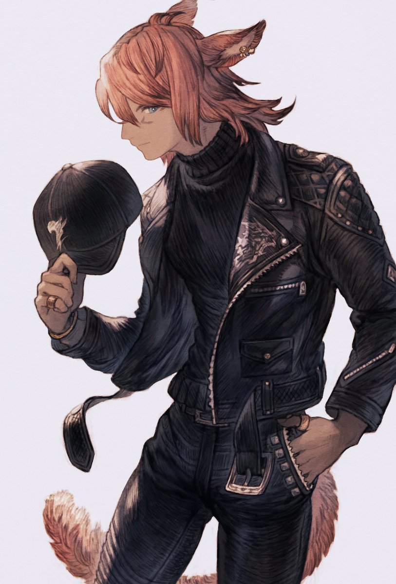 animal ears headwear removed solo hat miqo'te jacket hat removed  illustration images