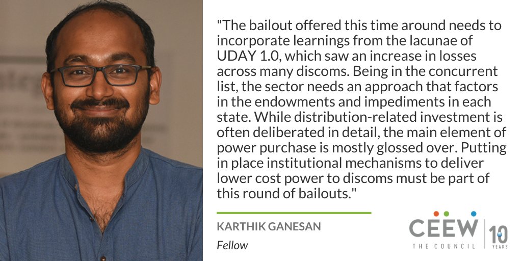  #Thread | What's in  #Budget2021 for clean  #energytransition &  #sustainability? Reactions from our team The bailout offered this time around needs to incorporate learnings from the lacunae of  #UDAY 1.0, which saw an increase in losses across many discoms:  @KarthikGanesan6