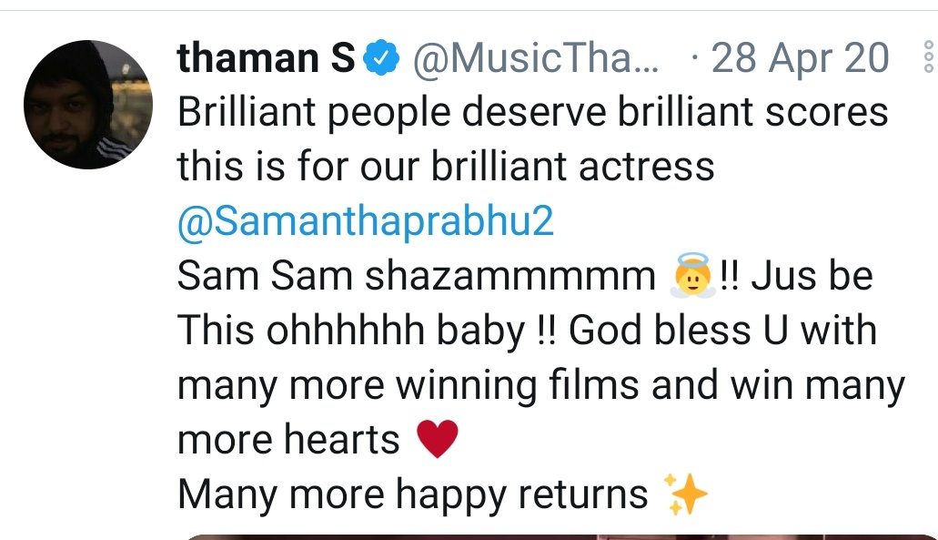 Music director  #Thaman about  @samanthaprabhu2 She is an angel  brilliant angel  #SamanthaAkkineni 