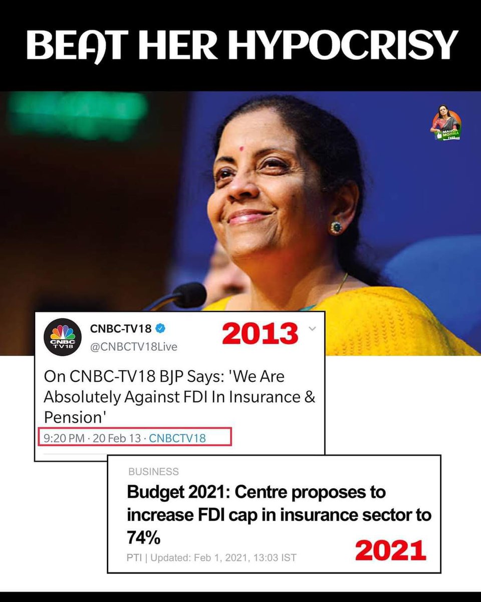 KirthiGanesh1's tweet image. Just an example of Pure Renege! 
Wouldnt you agree?  @nsitharaman 
#FDIininsurance #BJPFails #Budget2021 #FMSitharaman #FDI
