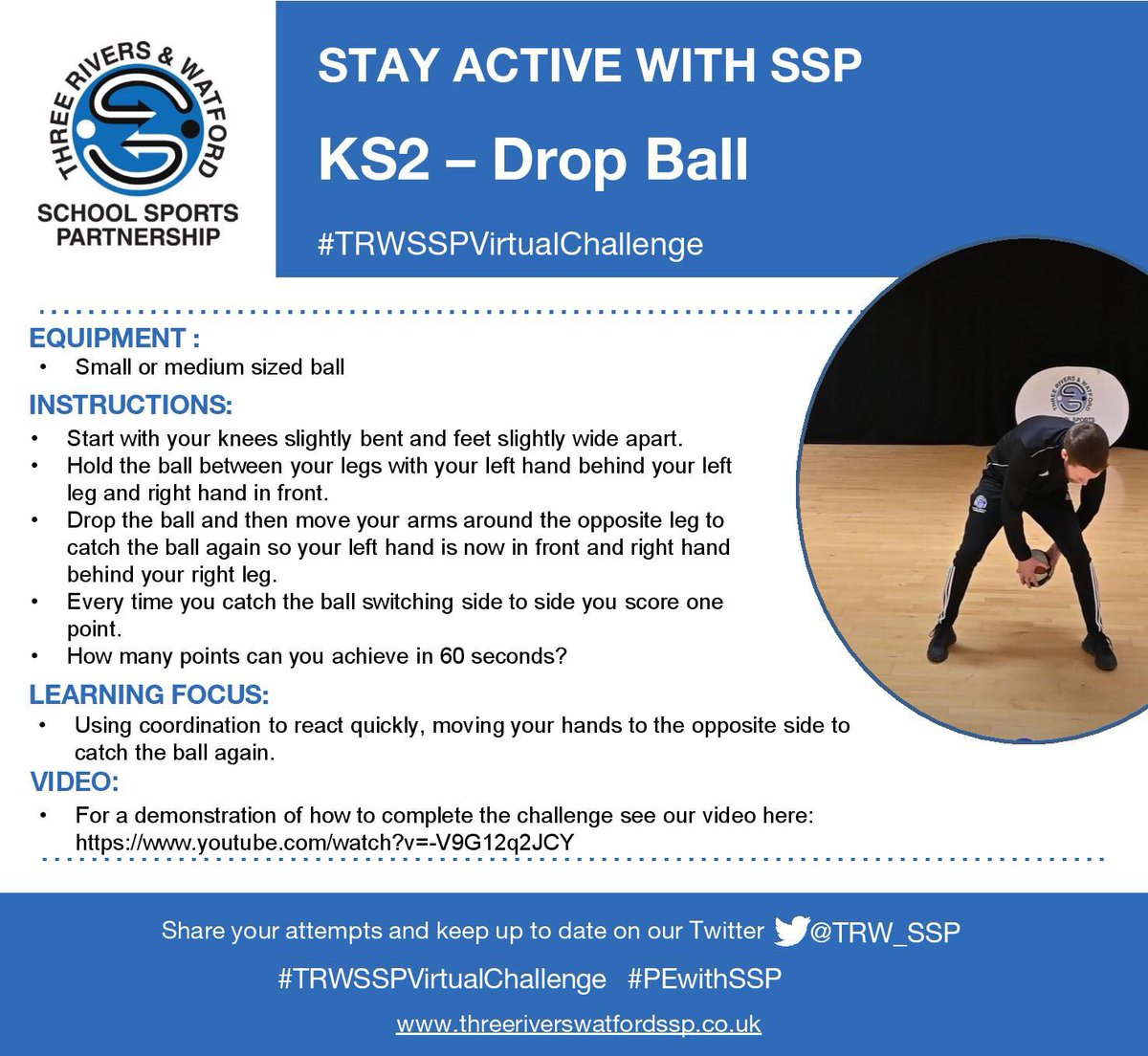 TRW_SSP's tweet photo. Our next Challenge is here! Deadline Fri 5th Feb 12 noon
Drop Ball Challenge for both KS1 and KS2
Demonstrations below👇🏼
KS1: https://t.co/w0VUaZfquh
KS2: https://t.co/mfJOp92Gn4
Good luck to all our schools!
#TRWSSPVirtualChallenge https://t.co/Cw0AnUx67c