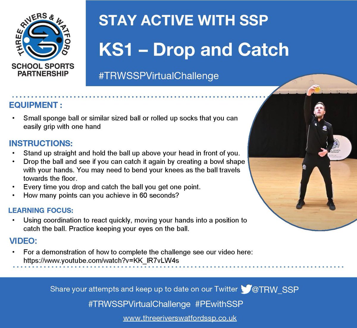 TRW_SSP's tweet photo. Our next Challenge is here! Deadline Fri 5th Feb 12 noon
Drop Ball Challenge for both KS1 and KS2
Demonstrations below👇🏼
KS1: https://t.co/w0VUaZfquh
KS2: https://t.co/mfJOp92Gn4
Good luck to all our schools!
#TRWSSPVirtualChallenge https://t.co/Cw0AnUx67c