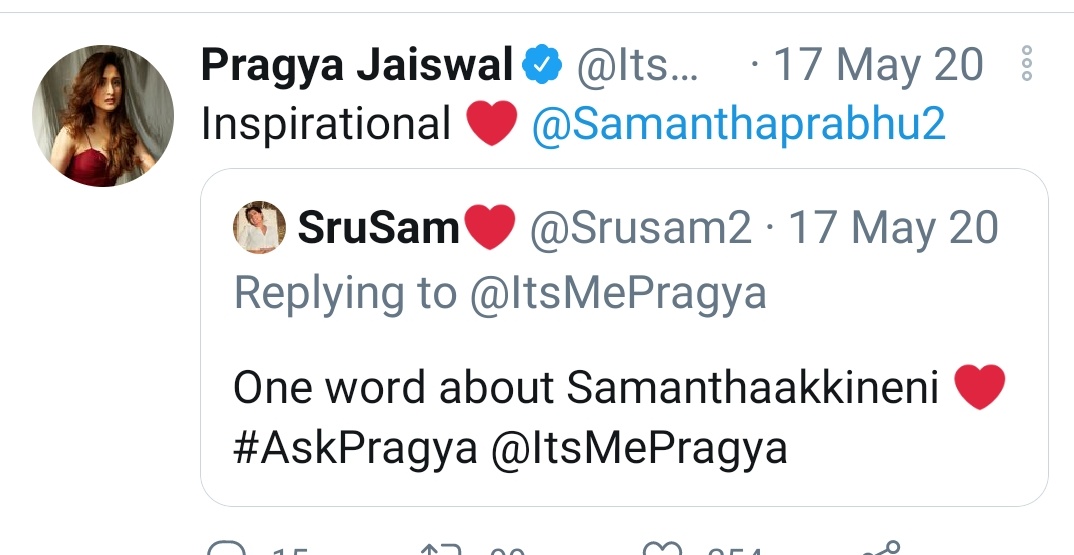  #PragyaJaiswal about  @samanthaprabhu2  #SamanthaAkkineni 