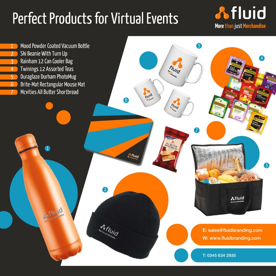 fluidbranding's tweet image. Got another virtual event? Thought about including #delegatepacks? 🤔

We've got a huge range of products to help your #virtualevents have that extra pizazz 🤩, have a chat with our team today for more details and ideas!

#RemoteEvents #GiftingSolutions #MorethanjustMerchandise