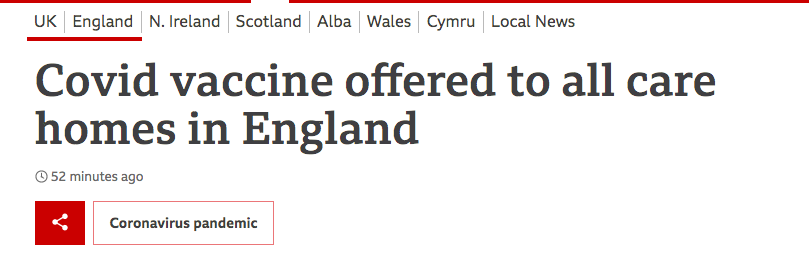 Take this headline by the  @BBC, approvingly retweeted by  @MattHancock, or a similar one on  @SkyNews that was shared excitedly by vaccines minister  @nadhimzahawi. Yet it is simply wrong to claims that 'Every care home resident in England has been offered a COVID-19 jab.'