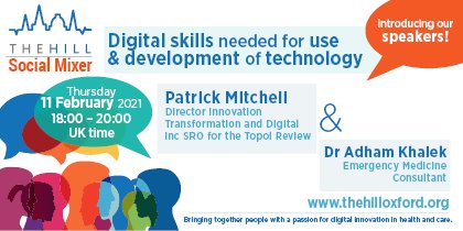 thehilloxford's tweet photo. Join us for a great networking event on Feb 11 at 6pm UK time. We will be talking about "Digital skills needed for use and development of technology". Register at https://t.co/Vtr9PGFPvF
#digitalhealth #event #healthtech https://t.co/EVFJbsQnwq