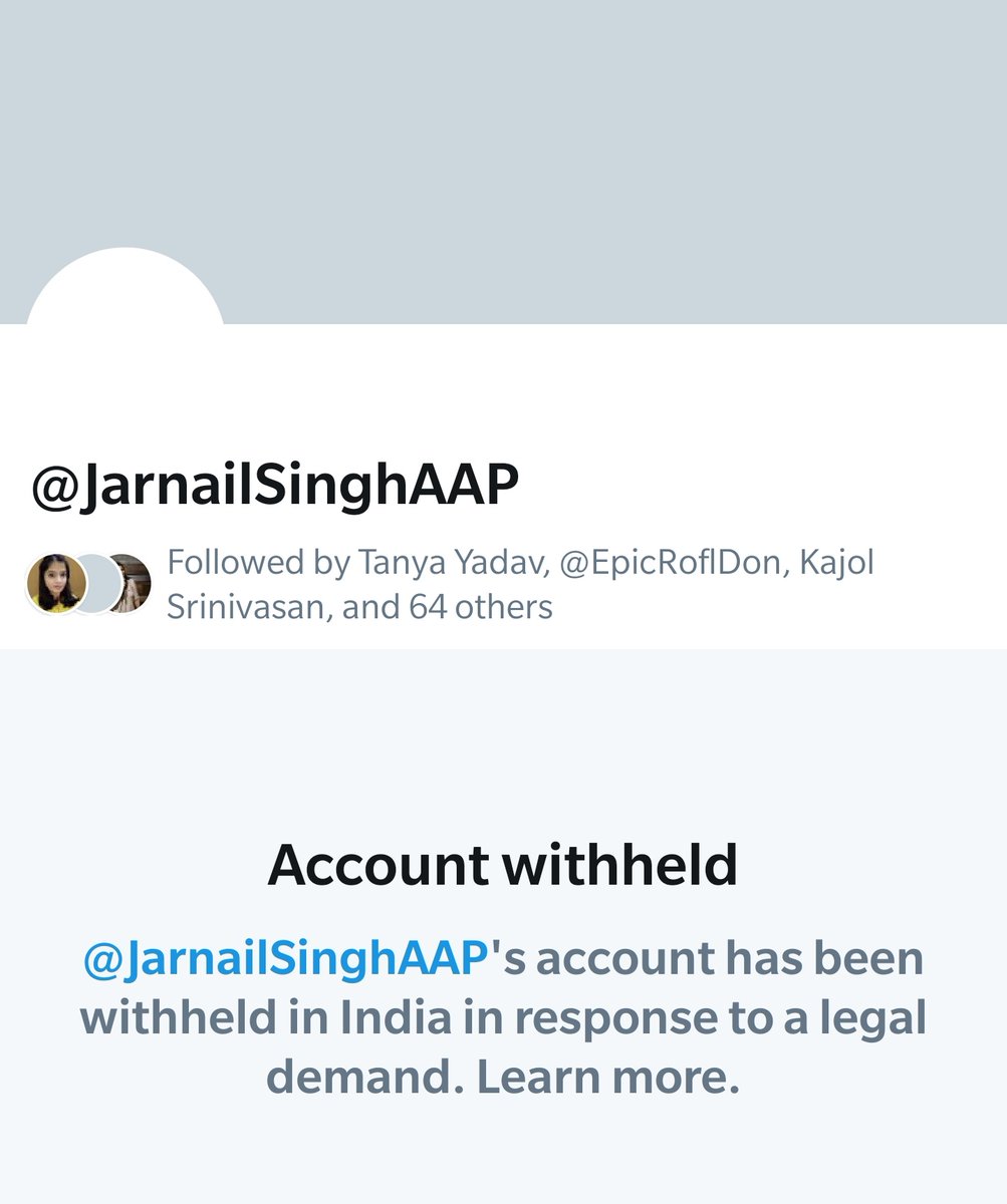 Also,  @JarnailSinghAAP's twitter account is withheld in India.