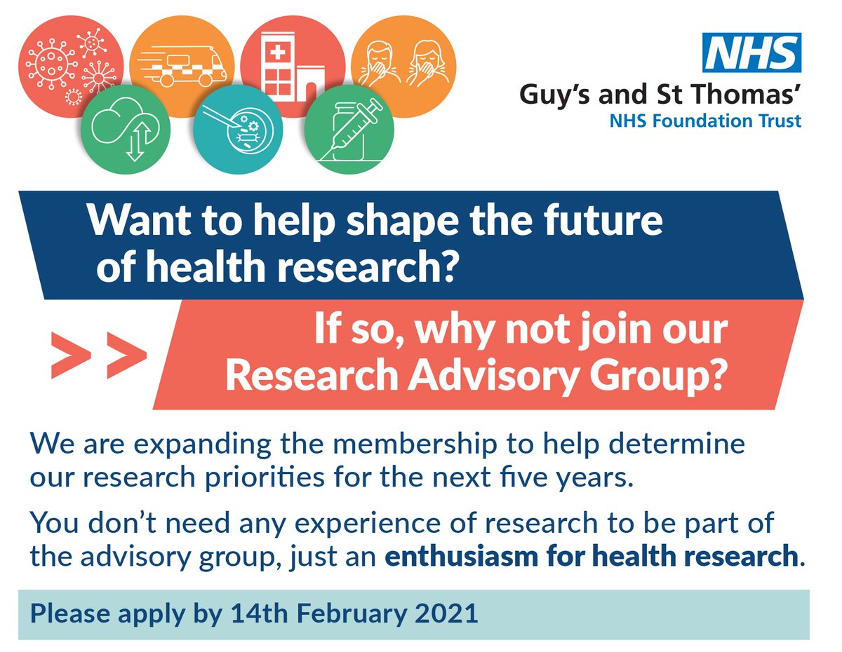GSTTresearch's tweet image. New Research Advisory Group members wanted - If you're interested in helping shape the future of health research, please get in touch. No research experience is required. Find out more here: bit.ly/BRCRAG