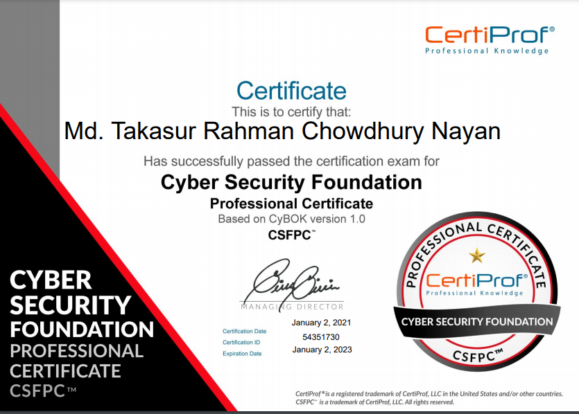 TR_Nayan's tweet photo. Cyber Security Foundation Professional Certificate - CSFPC™
Issued by #CertiProf. Thanks @CertiProf
@cy_bok
#CertiProf #CyBOK #Cybersecurity #CSFPC #Cy_BOK
Claim:https://t.co/znpzvSY4hu https://t.co/9gUXda4aca