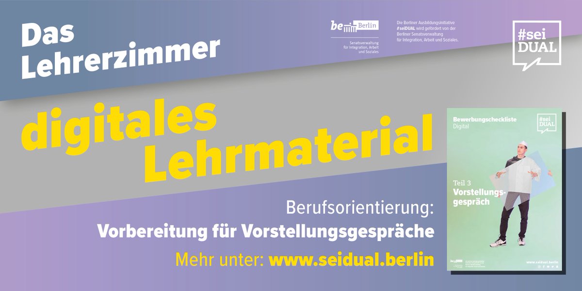 Was zieht man an? Wie verhält man sich? Und wie gelingt ein positiver erster Eindruck? Wir helfen Ihren Schüler*innen. 
Mehr dazu kostenlos unter: seidual.berlin/downloads #seiDUAL #ausbildung #praktikum #jobfinder #zukunft #berlin #twlz #twitterlehrerzimmer
