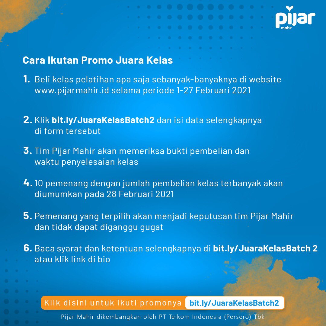 Pijarmahir's tweet photo. ๐ข๐ขGIVEAWAY๐ข๐ข
Sob, ada hadiah total jutaan rupiah di promo Juara Kelas buat 10 orang teratas. Buruan deh pada ikutan. Caranya beli kelas apa aja di Pijar Mahir dan isi data kamu di https://t.co/ULmP4M51tj Baca mekanisme selengkapnya sebelum ikutan ya!
#PijarMahir #JuaraKelas https://t.co/vsdoUnqT85
