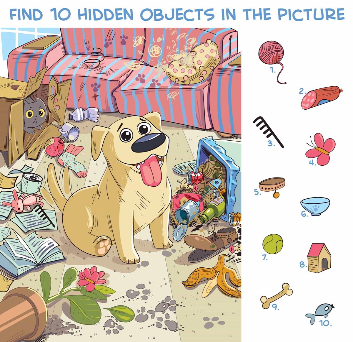 Mrs Jacksons Daily Puzzle. Can you find the 10 hidden objects? Comment done when you have found them all.
