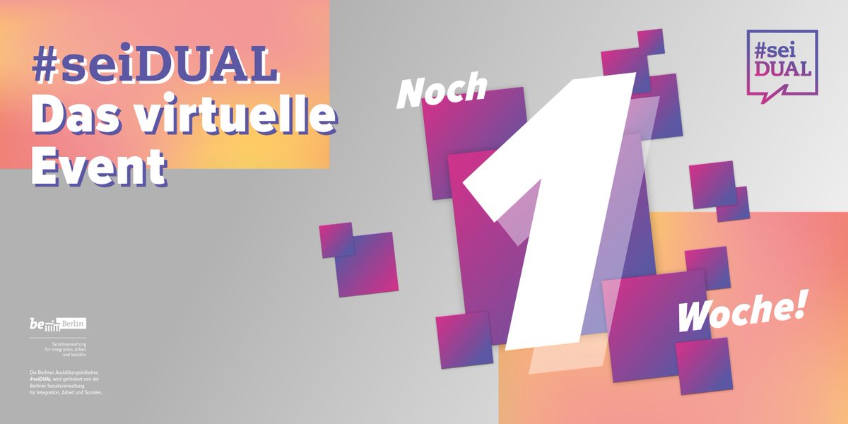 Nur noch 7 Tage. Dann geht unser #virtuellesEvent in die zweite Runde. Berliner Schulklassen können sich nach wie vor für das Event anmelden:   das-event-anmeldung.seidual.berlin #seiDUAL #praktikum #berlin #ausbildung #ausbildung2021 #twlz #twitterlehrerzimmer
