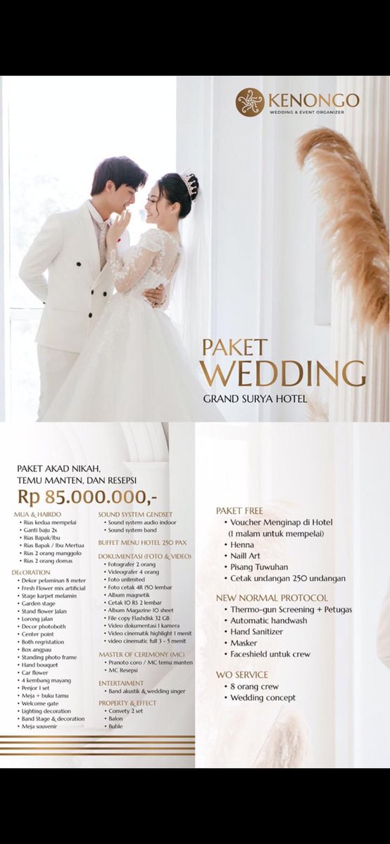 KenongoO's tweet photo. Selain itu ada juga paket buat kalian yang pengen ngadain wedding di hotel bintang 4 dikota kediri @grandsuryahotel kediri, all in tinggal berangkat ajaa 🥰🥰🥰 https://t.co/nKQ5DwIMlT
