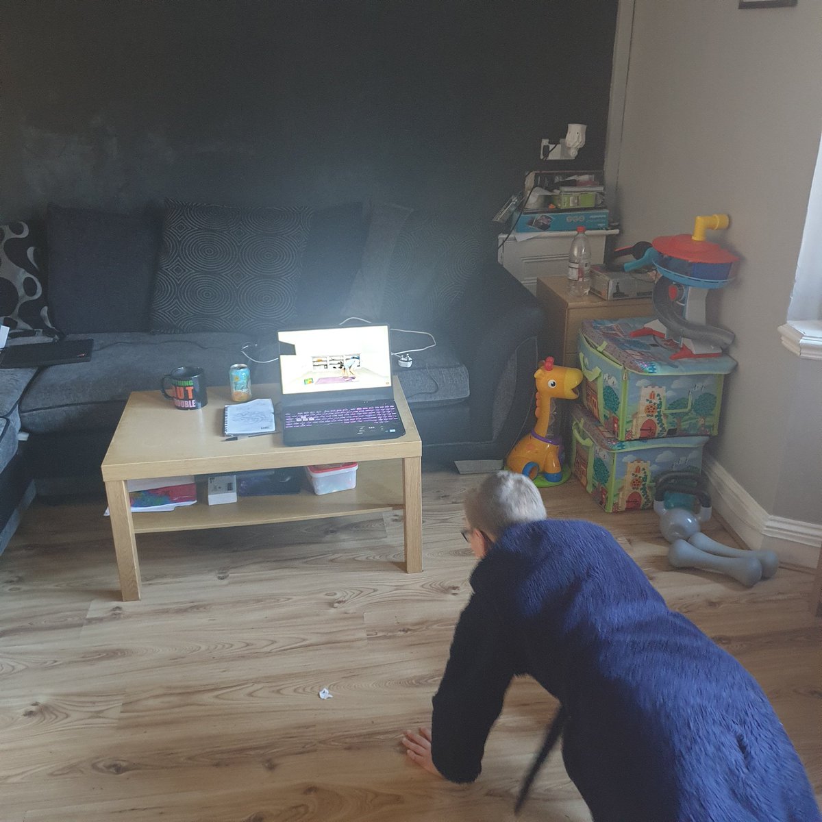 VikAlds's tweet photo. Isolating so I joined Alex today for his @thebodycoach PE lesson from school!! #redfaced #lovehiit #myboysachampion @StBernsPrimary https://t.co/piWYzoJywY