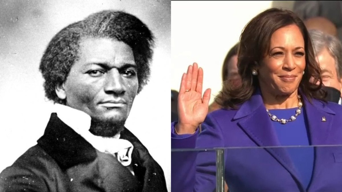 This year, for  #BlackHistoryMonth   I'm going to learn each day about one historical black person from the past and one living black person who's made history.I'm going to start with Frederick Douglass and Kamala Harris.1/x