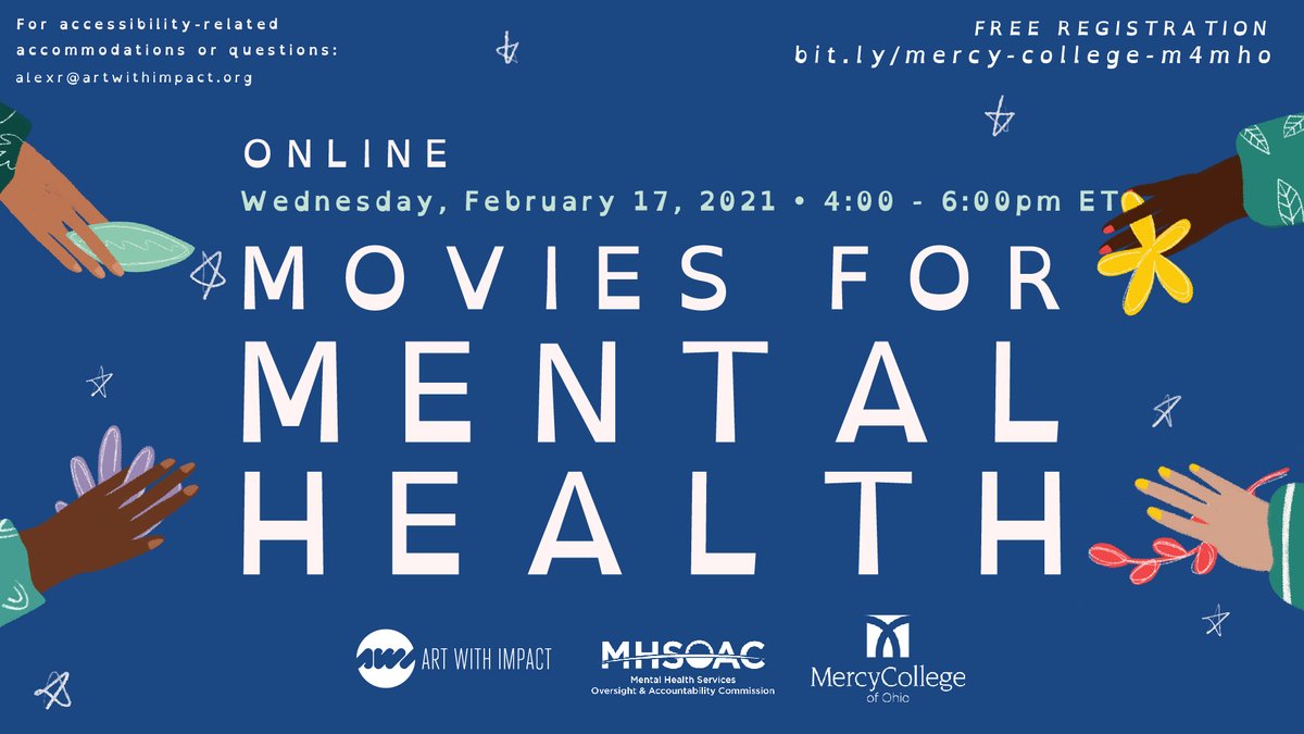 Mercy_College's tweet photo. Join us on February 17 for "Movies for Mental Health". This free event is hosted by #ArtWithImpact, a non-profit that uses the emotional power of short film to initiate dialogue on the topic of mental health. Students, faculty, &amp; staff can register now at: https://t.co/nRjF5FOLjf https://t.co/89ffS6bofV