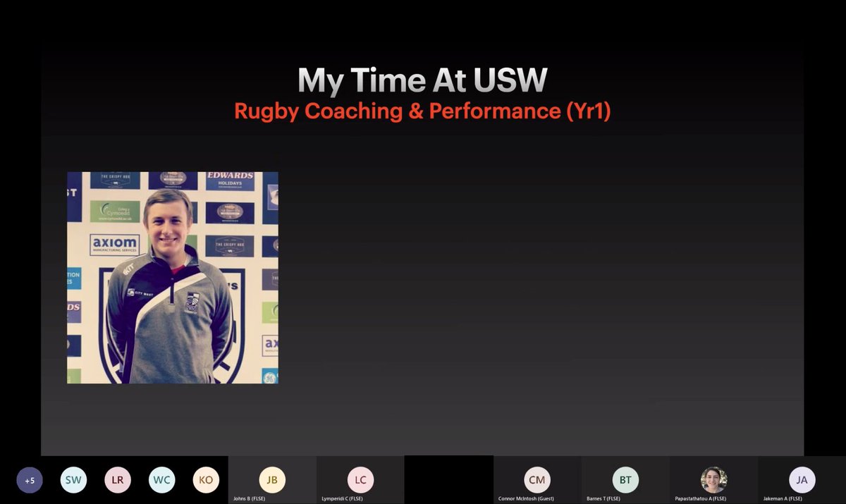 It was good to have our alumnus <a href="/CMcIntosh1999/">Connor McIntosh</a> delivering an insightful and informative presentation explaining how our <a href="/USWBScRugby/">USW BSc Rugby Coaching & Performance</a> course facilitated his transition into professional rugby 🏉💻🎥📊📈📉. 
#PerformanceAnalysis #PerformanceSport #RugbyFamily <a href="/USWAlumni/">(Inactive) USW Alumni</a>.