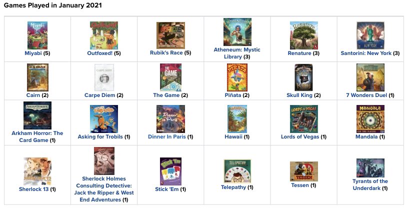 January gaming, 47 plays of 24 different games.