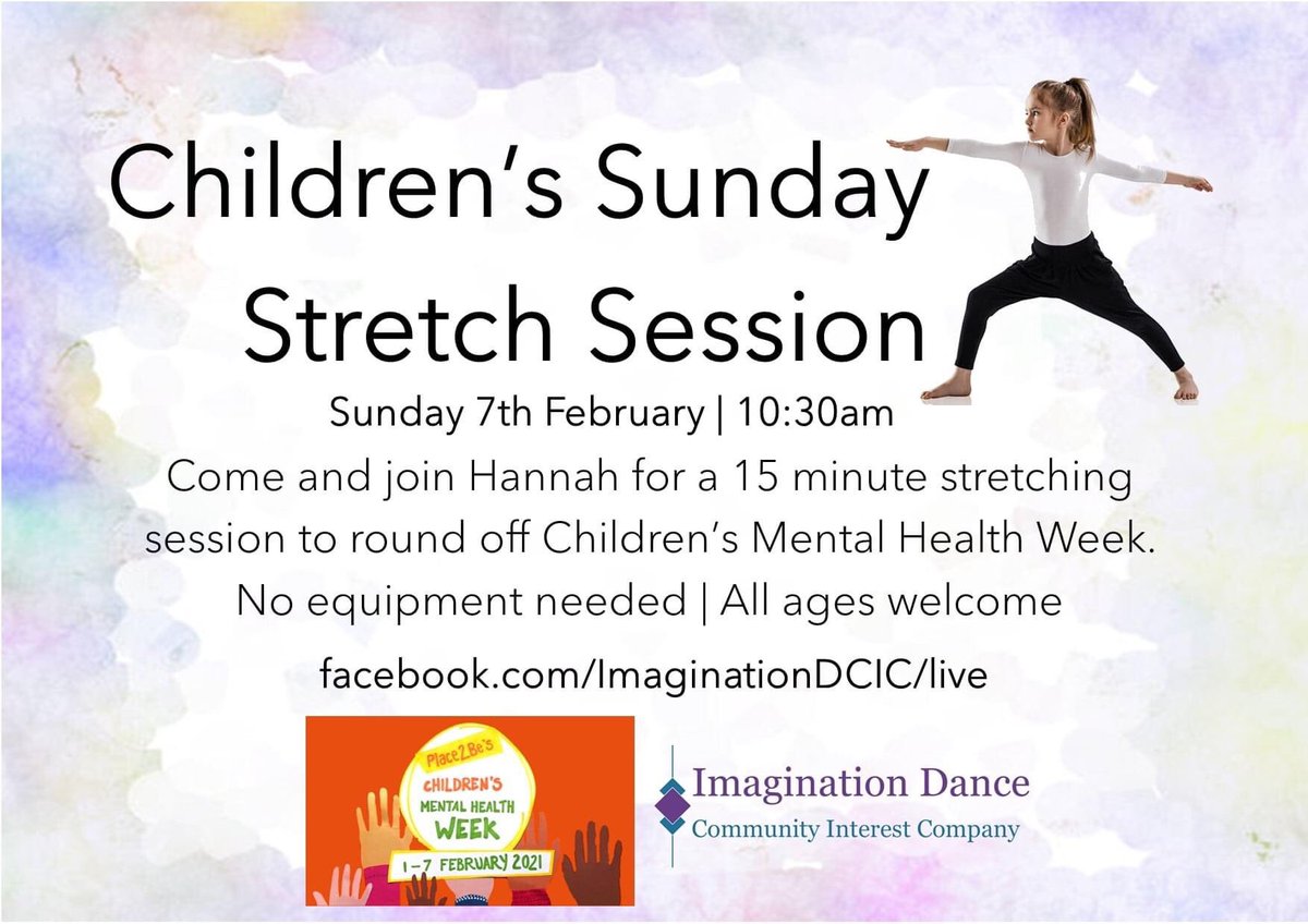 🥰 Children's Mental Health Week 2021 🥰

Join Hannah on our Facebook Live page on Sunday at 10:30am for 15 minutes - you don't have to have a Facebook account to join! Just head over to this link on Sunday at 10:30: 
facebook.com/ImaginationDCI… 💻