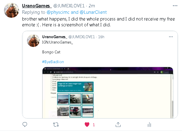 JUMEXLOVE1's tweet photo. @igncn6 Brother what happens, I did the whole process and I did not receive my free emote :(. Here is a screenshot of what I did. It is done in a timely manner I did it yesterday. https://t.co/BFiv2jS9Hw