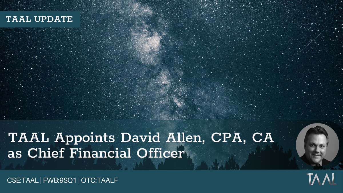 TAAL announces the appointment of David Allen as CFO!

With over 30 years of experience, including financial &amp; operational leadership in Fortune 250 Canadian companies, David is a valued addition as TAAL continues to execute on its business strategy: bit.ly/3cBO7xn.