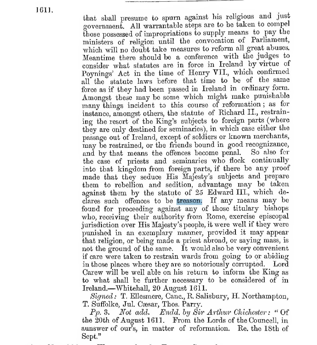This is an oft-cited communication from London to Dublin Castle giving permission and encouragement to proceed with a trial.  #DevanyWrongPlaceWrongTime - being Gaelic didn't help, but one of only two bishops in Ireland at the time, and conveniently in custody