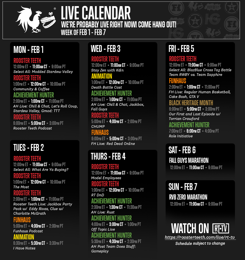 Rooster Teeth Pa Twitter New Month New Streams Every Friday In February We Will Have A Black Heritage Month Stream Starting With Our First And Last Episode W Animatedtorrii This Friday More