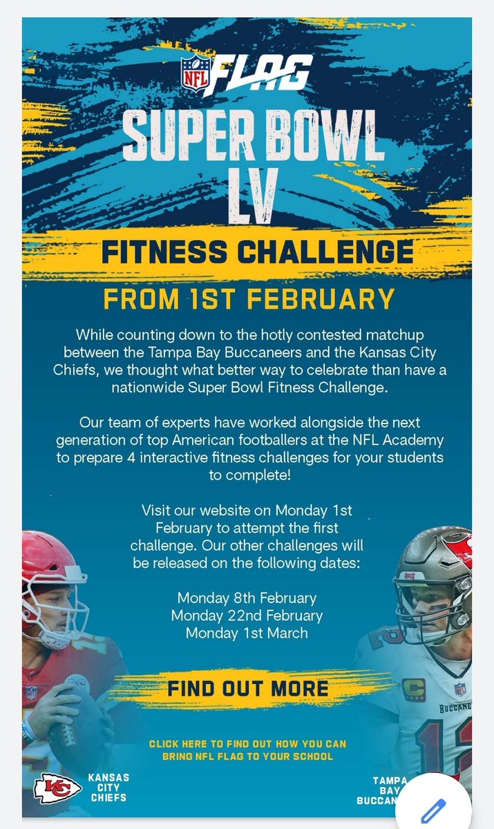 ArchesSSP's tweet photo. Who's excited for the Superbowl ๐๐ @Chiefs v @Buccaneers
Have a go @NFLUK fitness challenge ๐ช
https://t.co/mZcTMSZUy8
#MahomesvBrady
#sheffieldgetmoving
#anypredictions ๐ค @Nick_Wells22
@SheffGiantFball @TeamHallam
@movemoresheff @LinksSSP @PointsLN @ForgeSSP https://t.co/CSPNbjpIsi