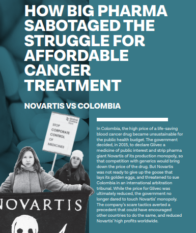  #Health: Colombia declared a $$ cancer drug a "medicine of public interest" in an effort tocosts of theNovartis, who held a monopoly over the threatened to sue  in an arbitration investment tribunal. dropped plans to break up their monopoly. https://www.foei.org/wp-content/uploads/2019/06/foe-red-carpet-courts-FINAL-WEB.pdf