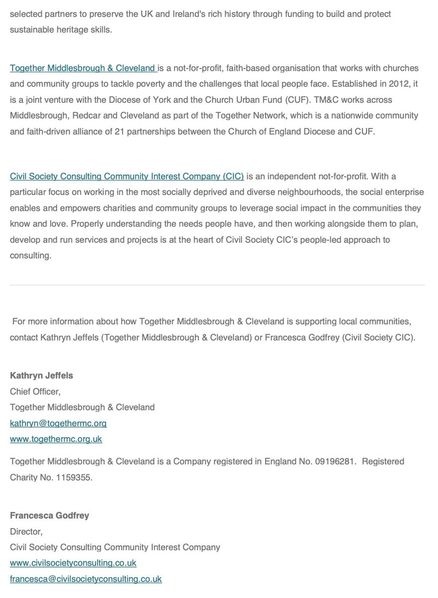 CivilSocietyCIC's tweet photo. We’re happy to announce that Together Middlesbrough @TogMbroRC has secured £22,400 in funding from @AllchurchesT with our support. 

The grant will help combat #isolation, #loneliness and #strengthen community-led organisations in #Middlesbrough

Read the press release: https://t.co/J8ItUDXPWZ