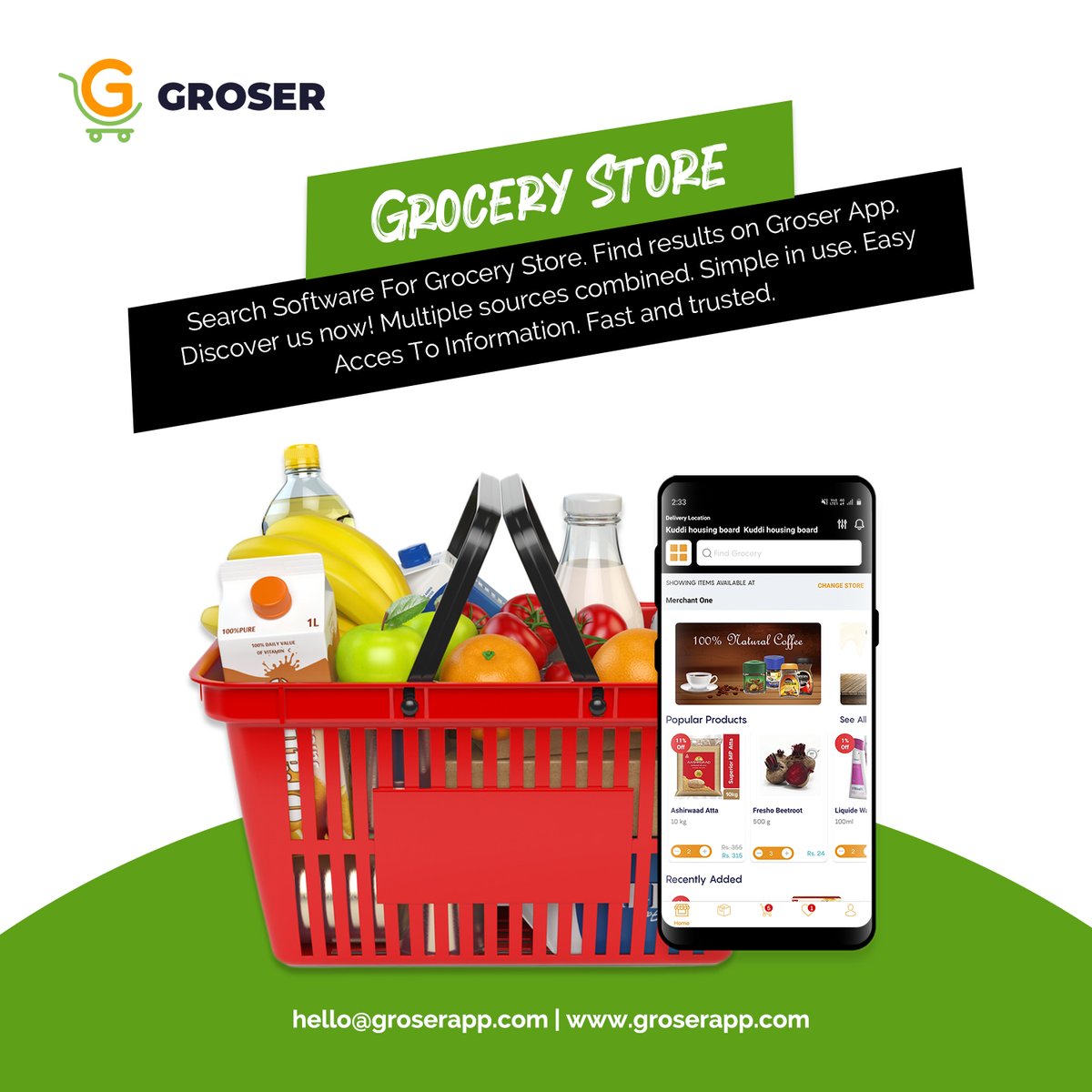 GroserLocal's tweet image. Search Software For Grocery Store. Find results on Groser App. Discover us now! Multiple sources combined. Simple in use. Easy Acces To Information. Fast and trusted.

For more info: groserapp.com
Connect with us @GroserLocal 
mail:-hello@groserapp.com