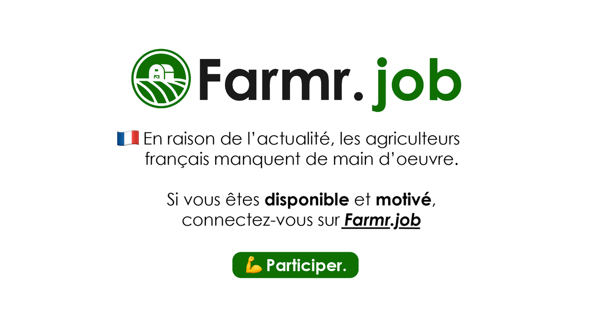 Farmr's tweet photo. 👋 Vous cherchez un #job ?

🚜 Nous réunissons une #communauté de + de 7K #agriculteurs en 🇫🇷!

💪Vous avez décidé de leur prêter main forte ? Nous allons leur dire ! Répondez simplement à 10 questions ➡️ https://t.co/Si5FW0BiPG

cc @francebleu @Mediavenir @RoblesNatalia ... https://t.co/708pPSPqF1