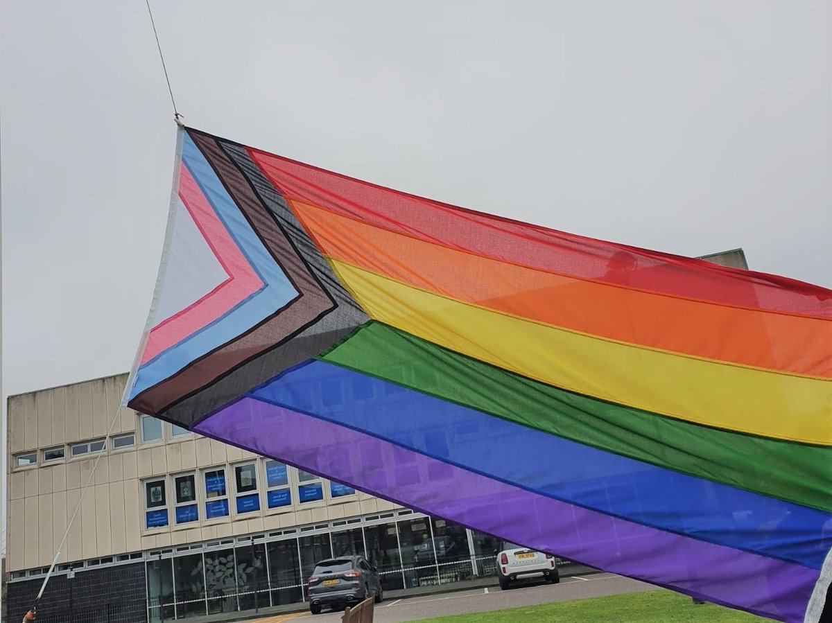 LBofHavering's tweet photo. The new Progress Pride flag, will fly outside the Town Hall today to launch LGBT+ History Month. 
Throughout the month, residents can learn about pivotal moment and Icons in LGBT+ History.  We will be sharing these stories via our Facebook and Twitter channels. #LGBTH21 https://t.co/8y2FvNAEMY