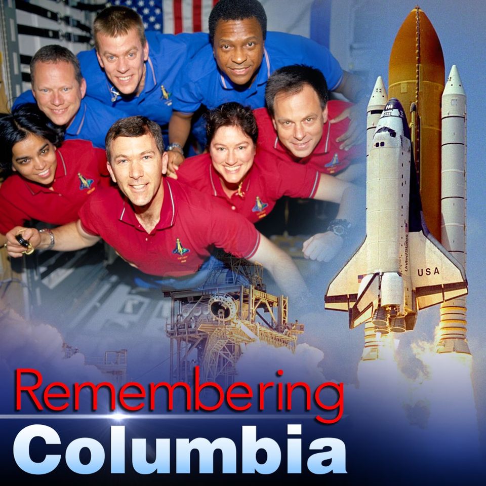 FOX10Phoenix's tweet photo. REST IN PEACE: Today, we remember the seven brave explorers of the space shuttle Columbia who died on Feb. 1, 2003, when the shuttle broke apart during re-entry. ❤️🙏 https://t.co/k8XkgZ3ERR