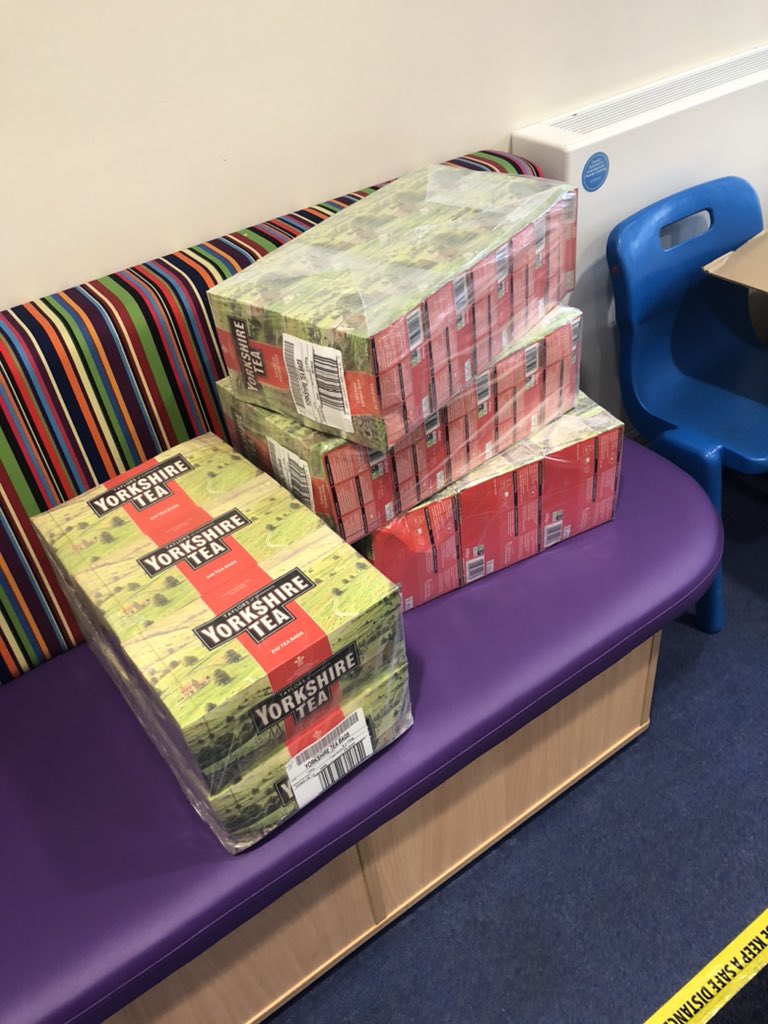 missknowles2020's tweet photo. We have some very happy teachers with our delivery from @YorkshireTea @Chance2Shine thank you!!!! https://t.co/jImfLMbFgE