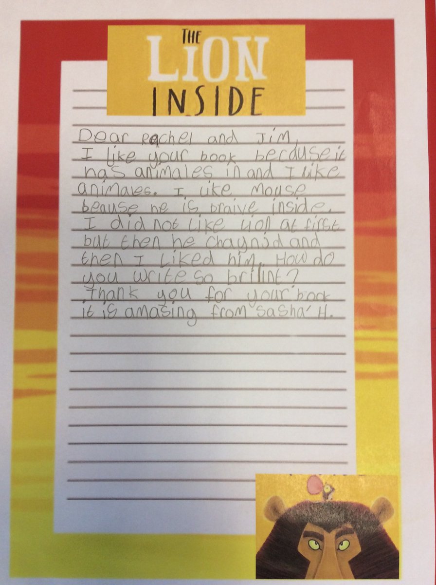 Dear Rachel Bright <a href="/RBrightBooks/">Rachel Bright Books</a> and Jim Fields @_JimField, Year 1 at <a href="/OakdeneRainhill/">Oakdene Primary</a> have really enjoyed reading your book The Lion Inside. We hope you enjoy reading some of our letters.
