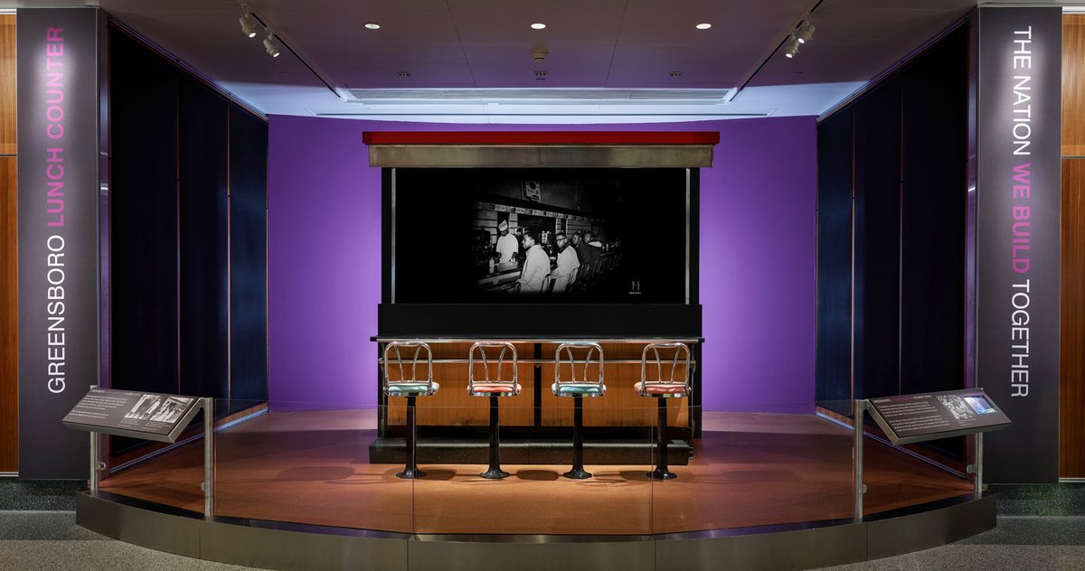 amhistorymuseum's tweet photo. Today in 1960, four Black college freshman sat down at this lunch counter in Greensboro, N.C. and helped change the nation.

Jibreel Khazan, Joseph McNeil, Franklin McCain, and David Richmond's sit-in was a watershed event in the struggle for civil rights. #BlackHistoryMonth https://t.co/79rwxYCGrE