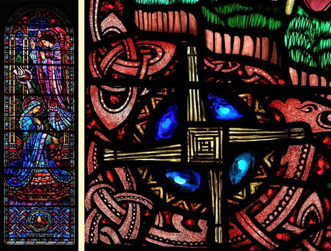 Harry Clarke’s studio depicted her unique cross in their stained glass windows. Here’s the ‘Saint’ & her cross. Historians now believe she is an integration of an early medieval Kildare Abbess & a Celtic goddess. Because of this she holds a popular place in Irish tradition