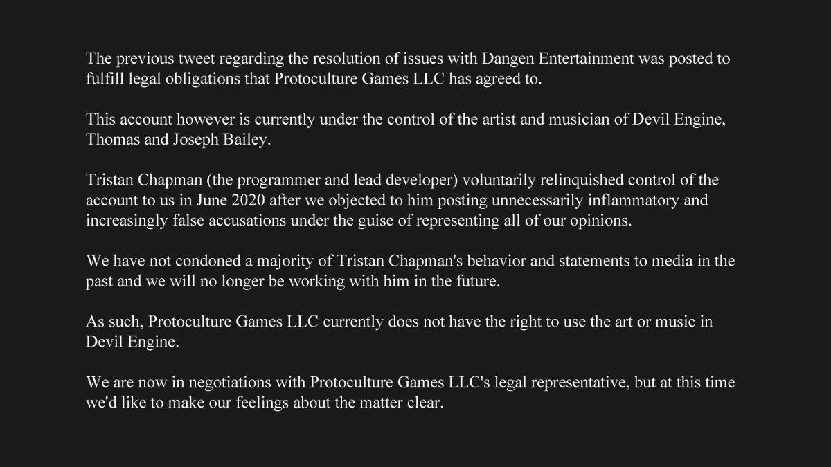 Protocultgames's tweet image. Sorry to repost this, but we believe the account was hacked and our posts were deleted. We're reposting the statements in order to preserve the information. It was originally posted on January 11th.